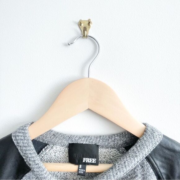 Wilfred Free Crewneck Sweater Gray Black Faux Leather Raglan Sleeves Women's S - Picture 4 of 9